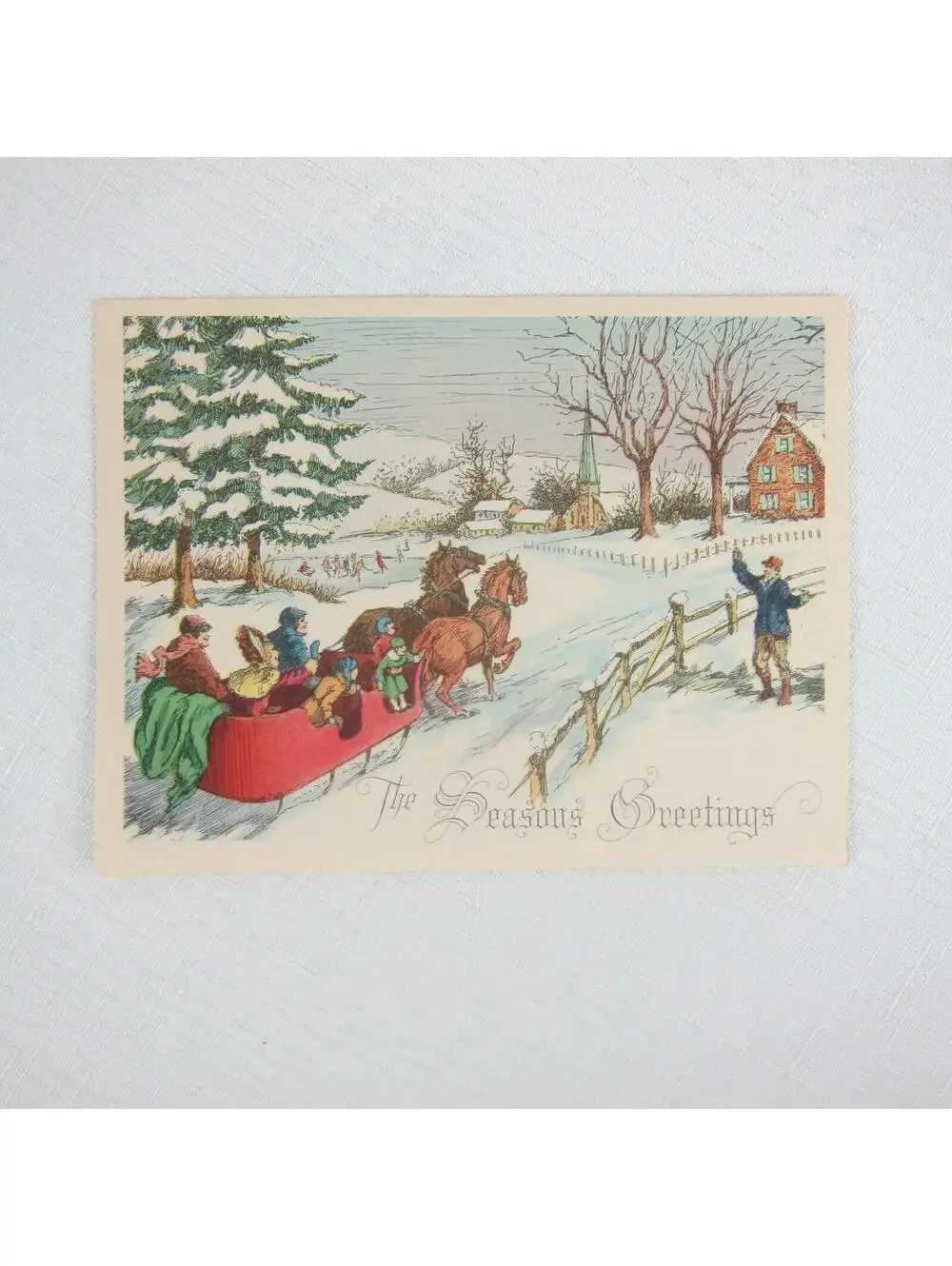 Vintage Sample Christmas Cards Lot 4 Snowy Scenes Sledding House Night USA Litho